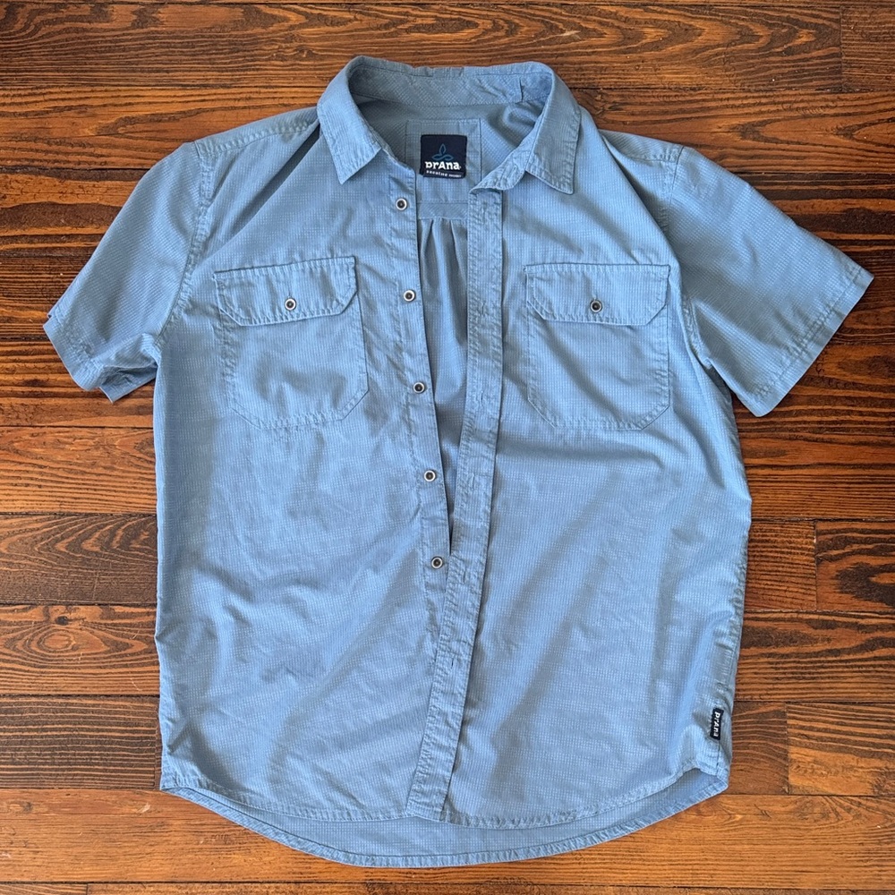 Prana Men's Short Sleeve Button-Down Shirt - Light Blue
